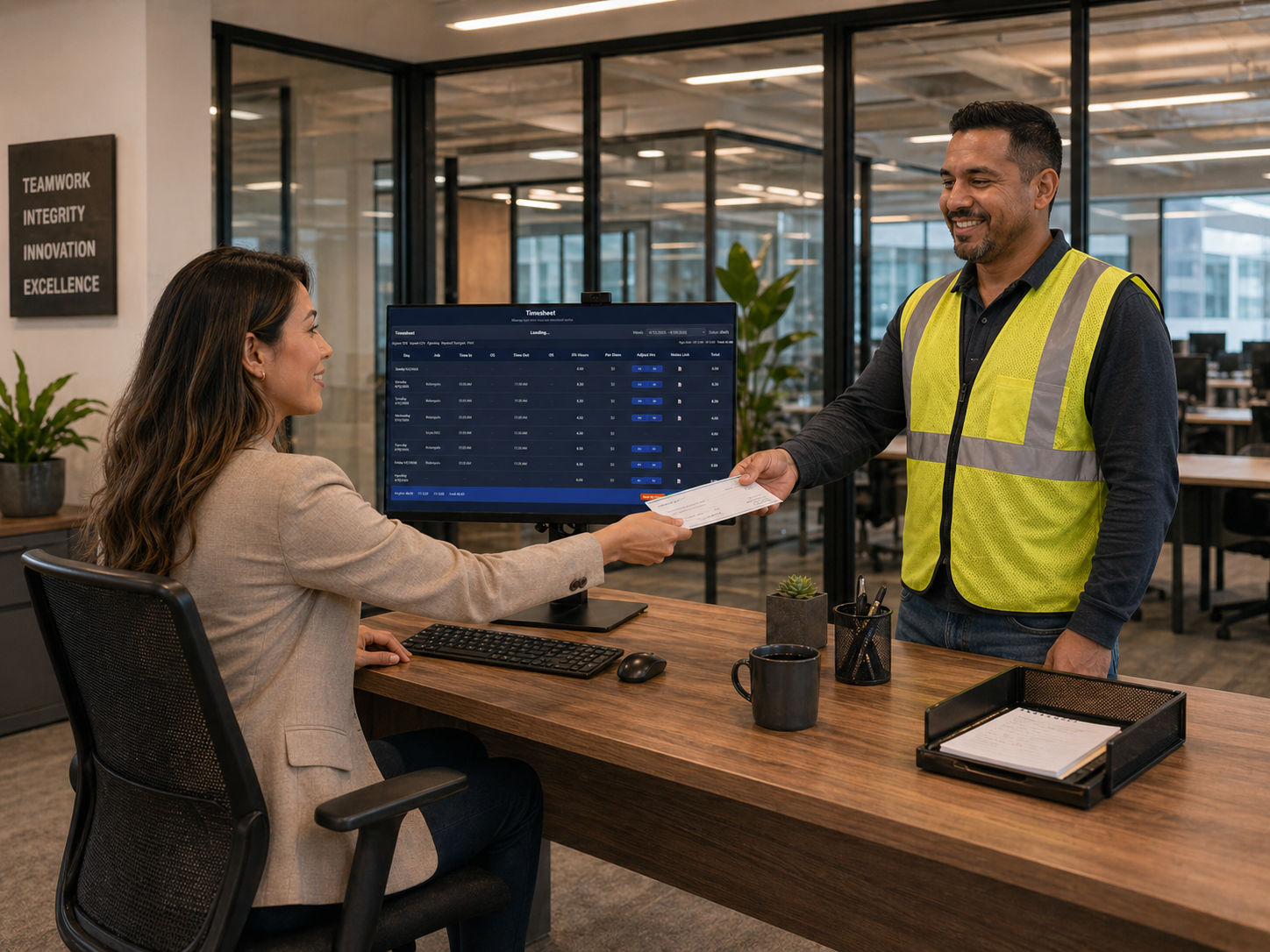 JobIQ timesheet review workflow between office staff and field employee