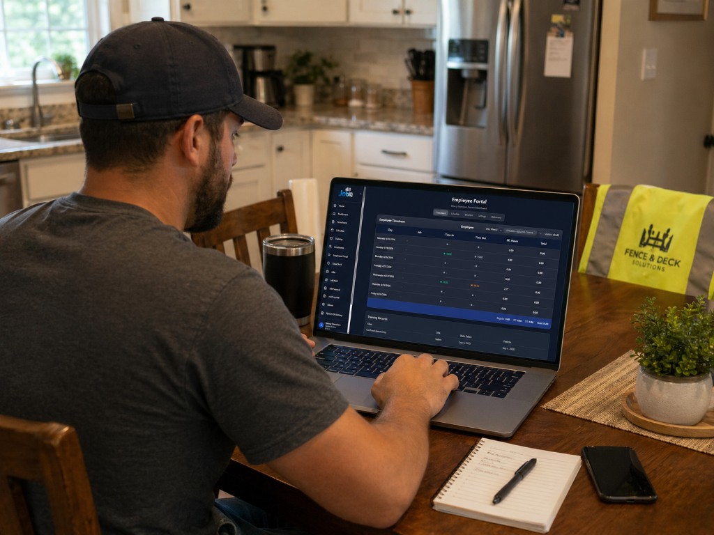 Employee reviewing the JobIQ employee portal on a laptop