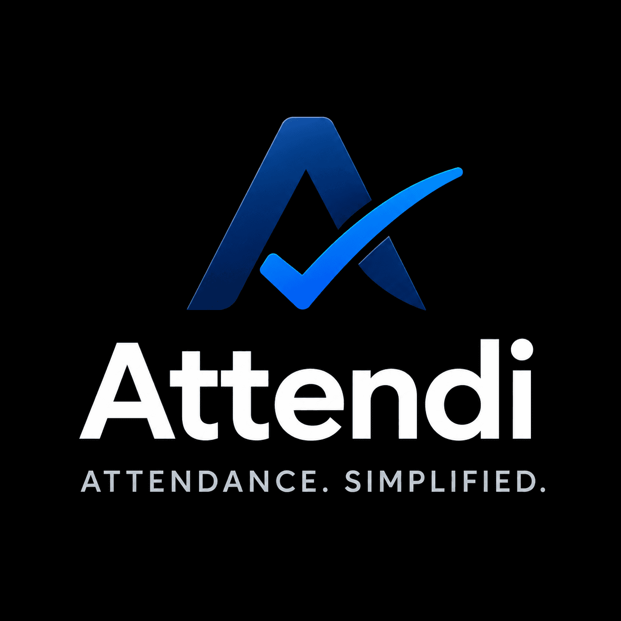 Attendi logo: a blue A with a check mark, and the tagline Attendance. Simplified.