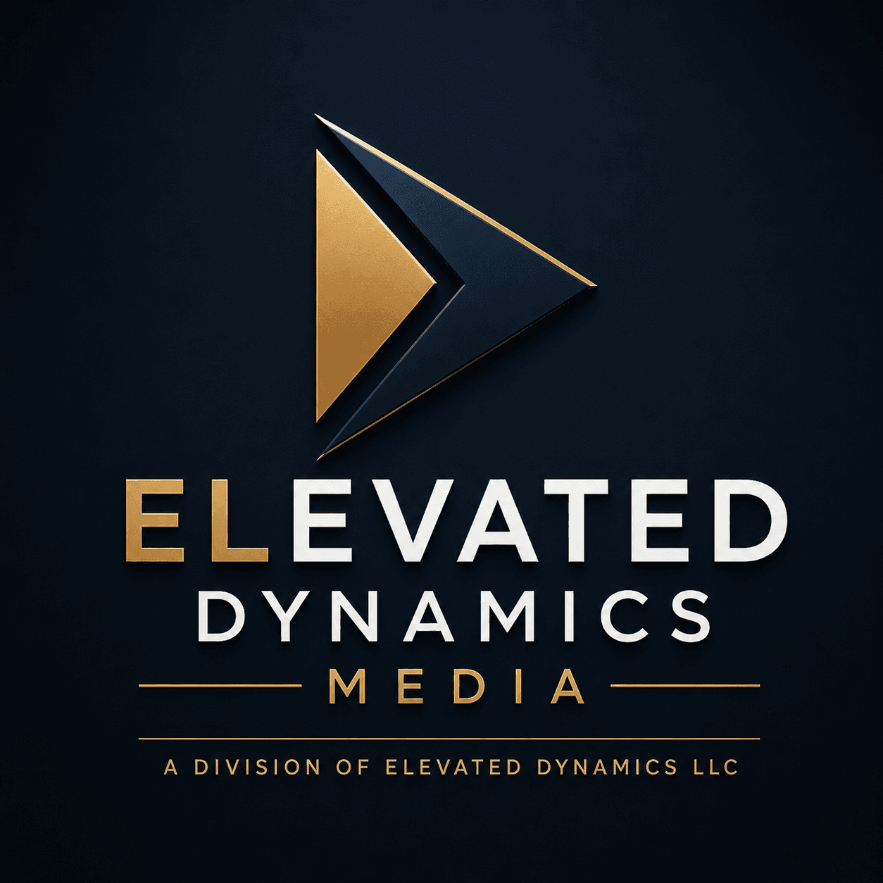 Elevated Dynamics Media logo: a gold and navy play arrow above the wordmark