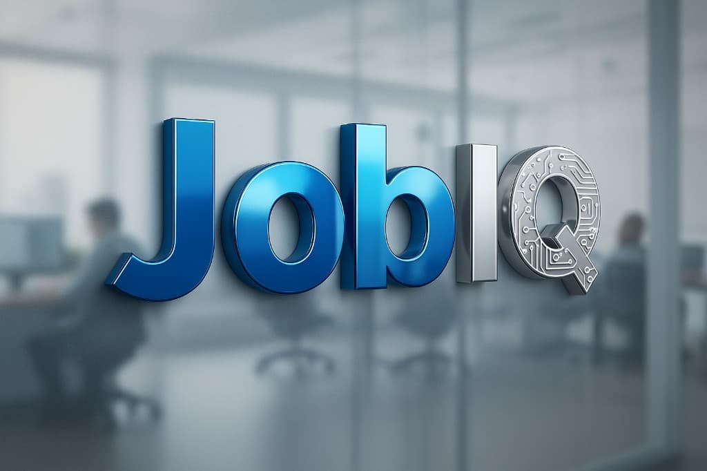 JobIQ logo on a glass office wall