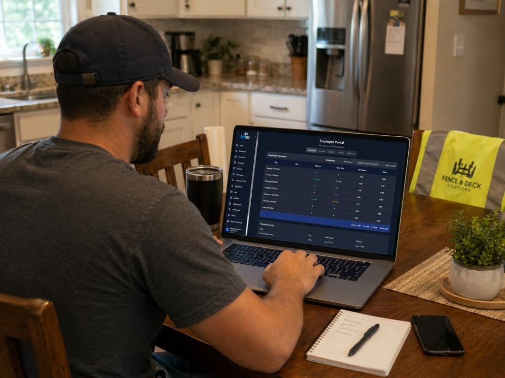 Employee reviewing the JobIQ employee portal on a laptop
