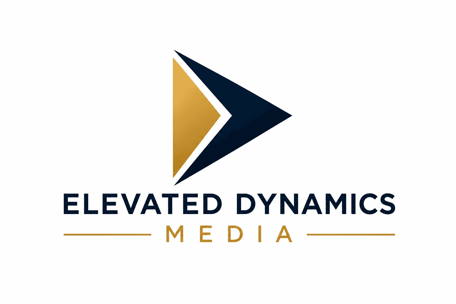 Elevated Dynamics Media logo: a gold and navy play arrow above the wordmark